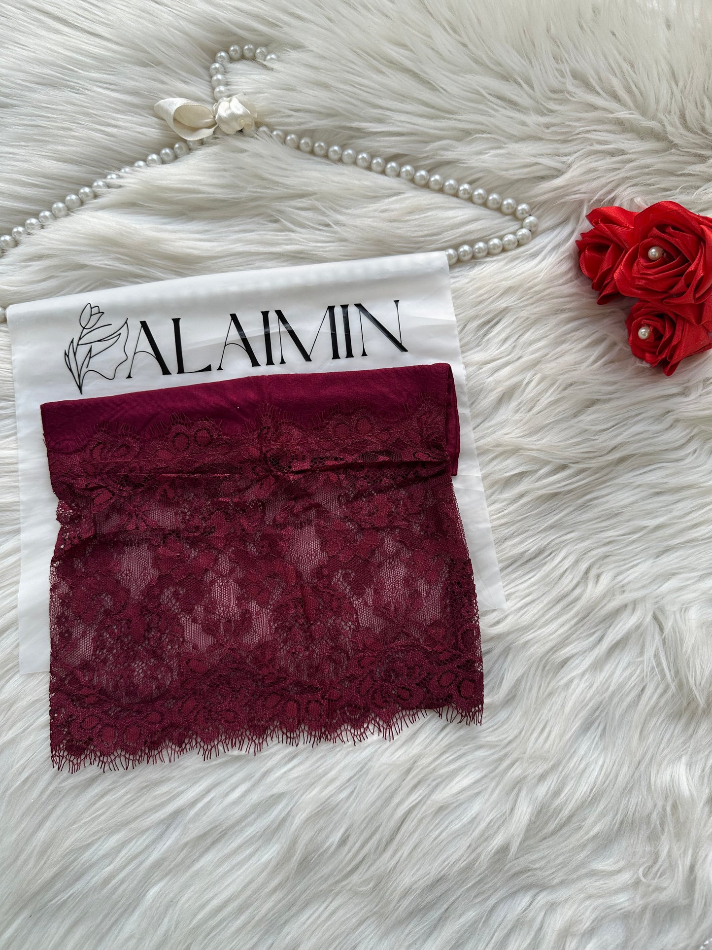 High-Quality Fancy Net Hijab Tube Cap Maroon