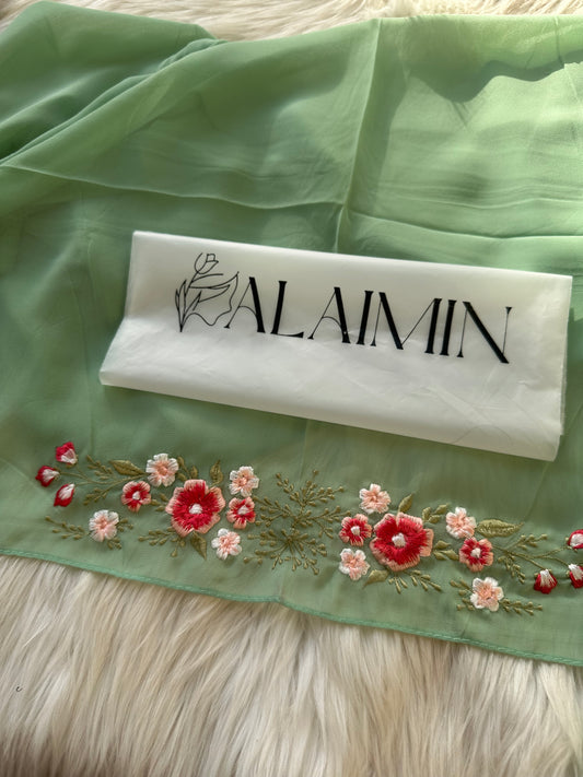 BAAG E BAHAR | LUXURY THREADWORK MINT GREEN HIJAB