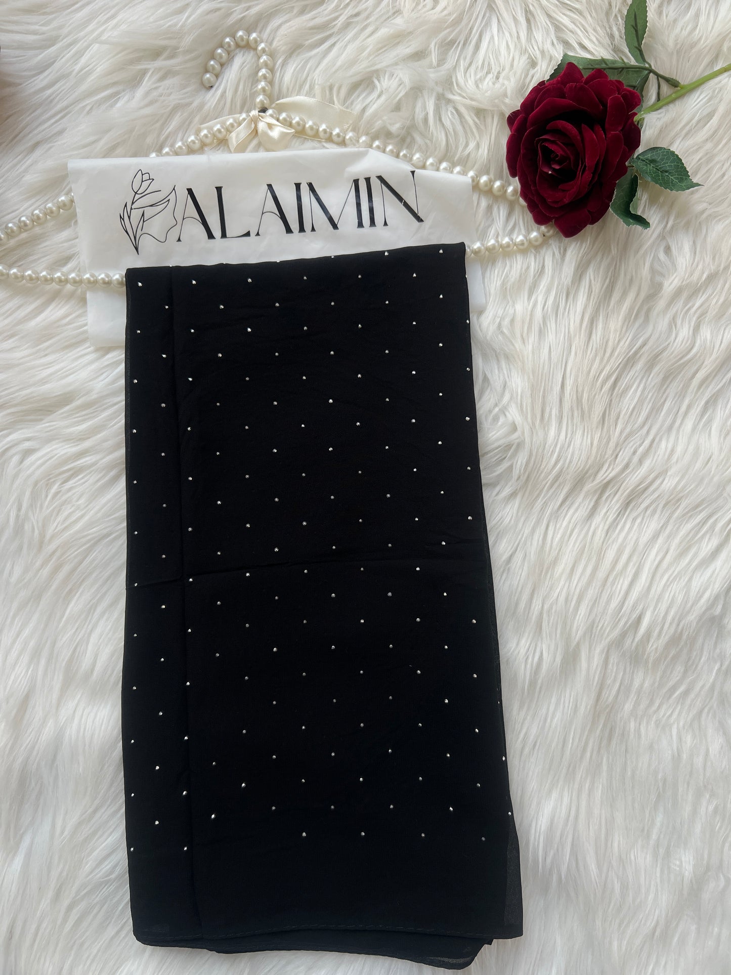 NOIR BLACK | RHINESTONE CHIFFON HIJAB