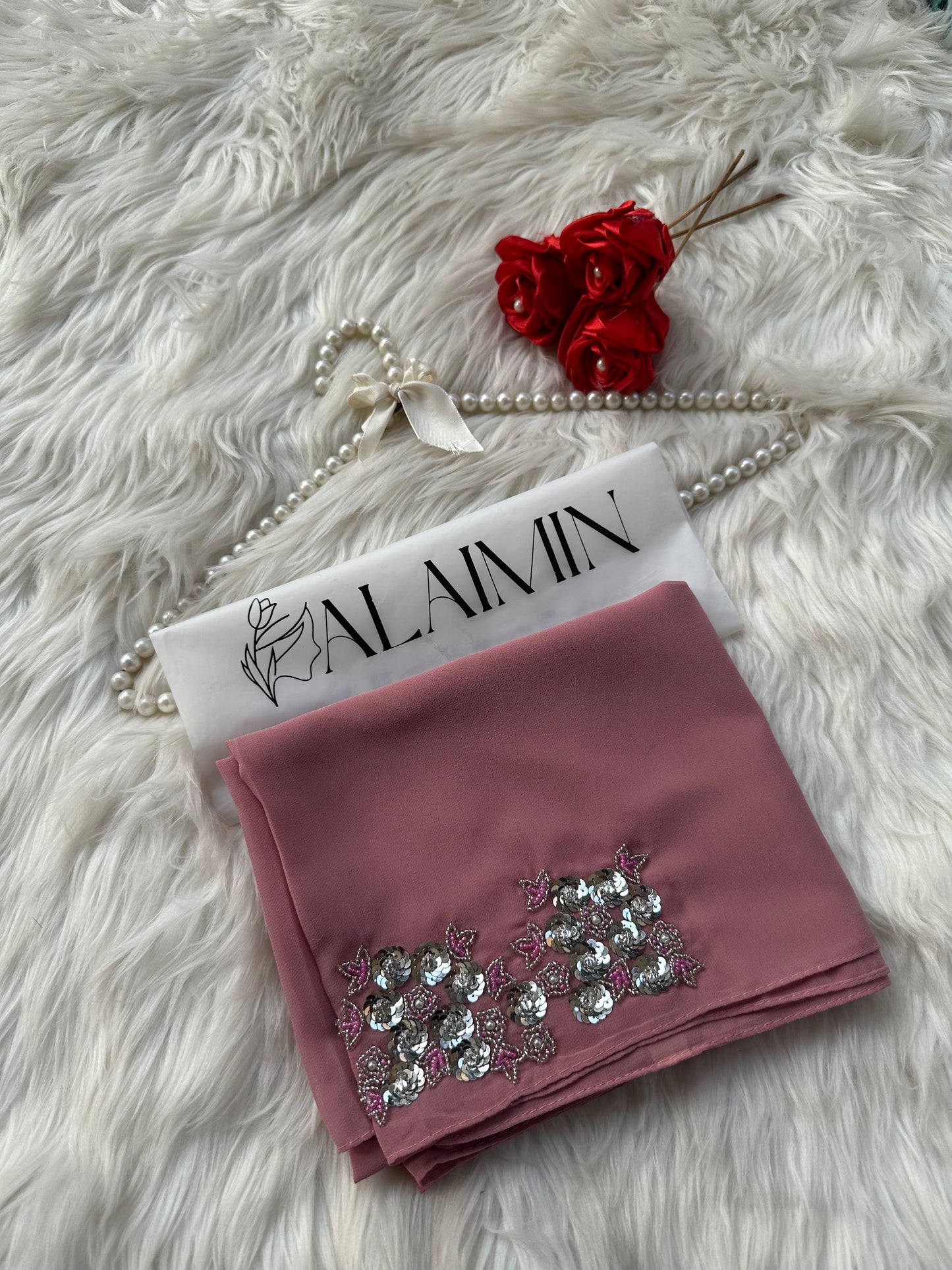 SHAGUN | FESTIVE HANDWORK LIGHT PINK HIJAB