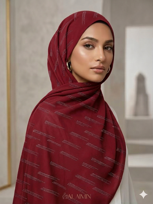 Rose Red Sparkle Dewdrop Fancy Summer Hijab