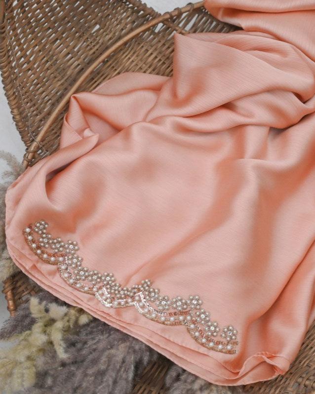 fancy festive stallers hijab scarf in peachpremium quality in silk