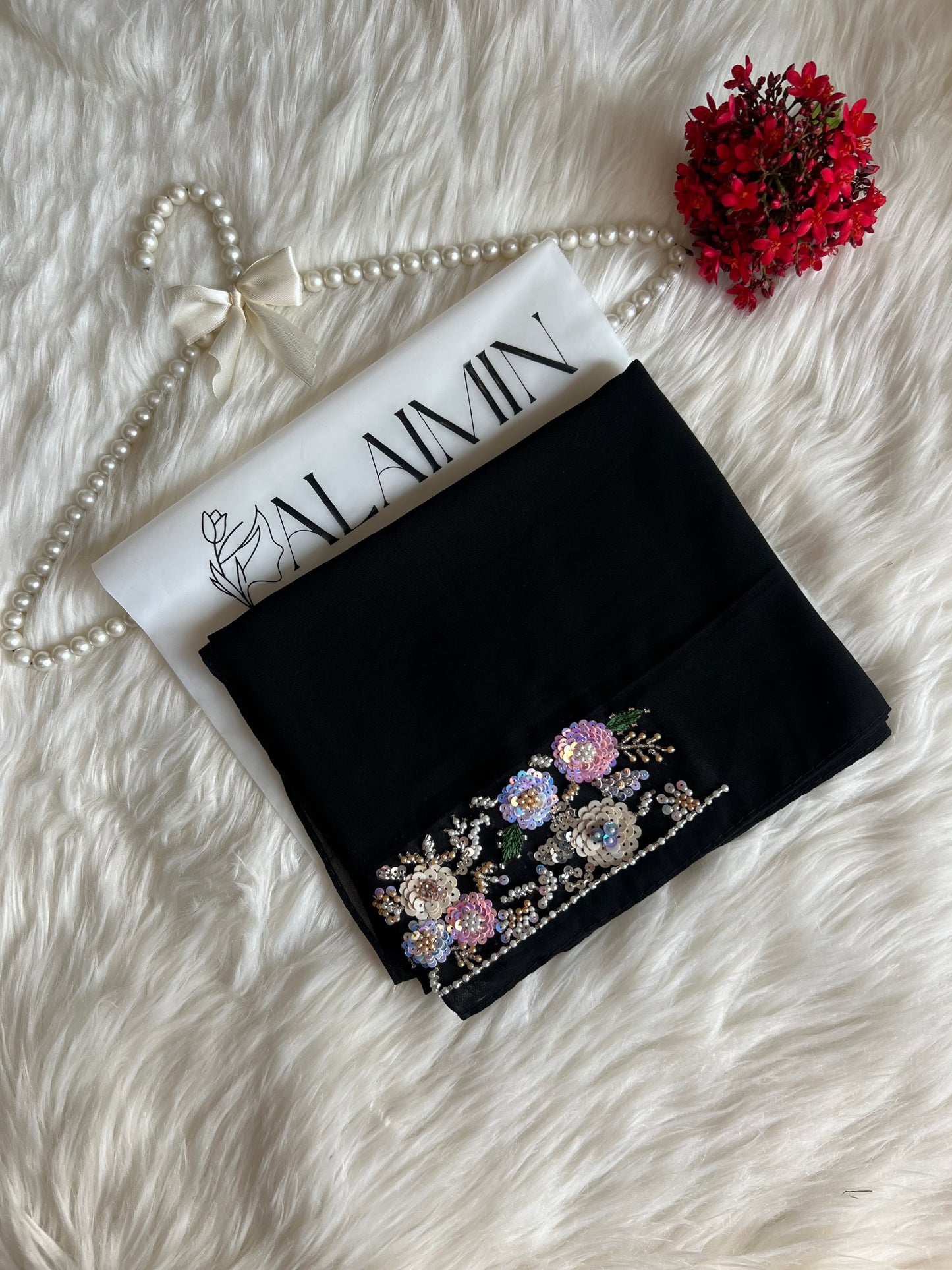 GUL E AFSHA | FESTIVE PARTY WEAR LUXURY HANDWORK BLACK HIJAB