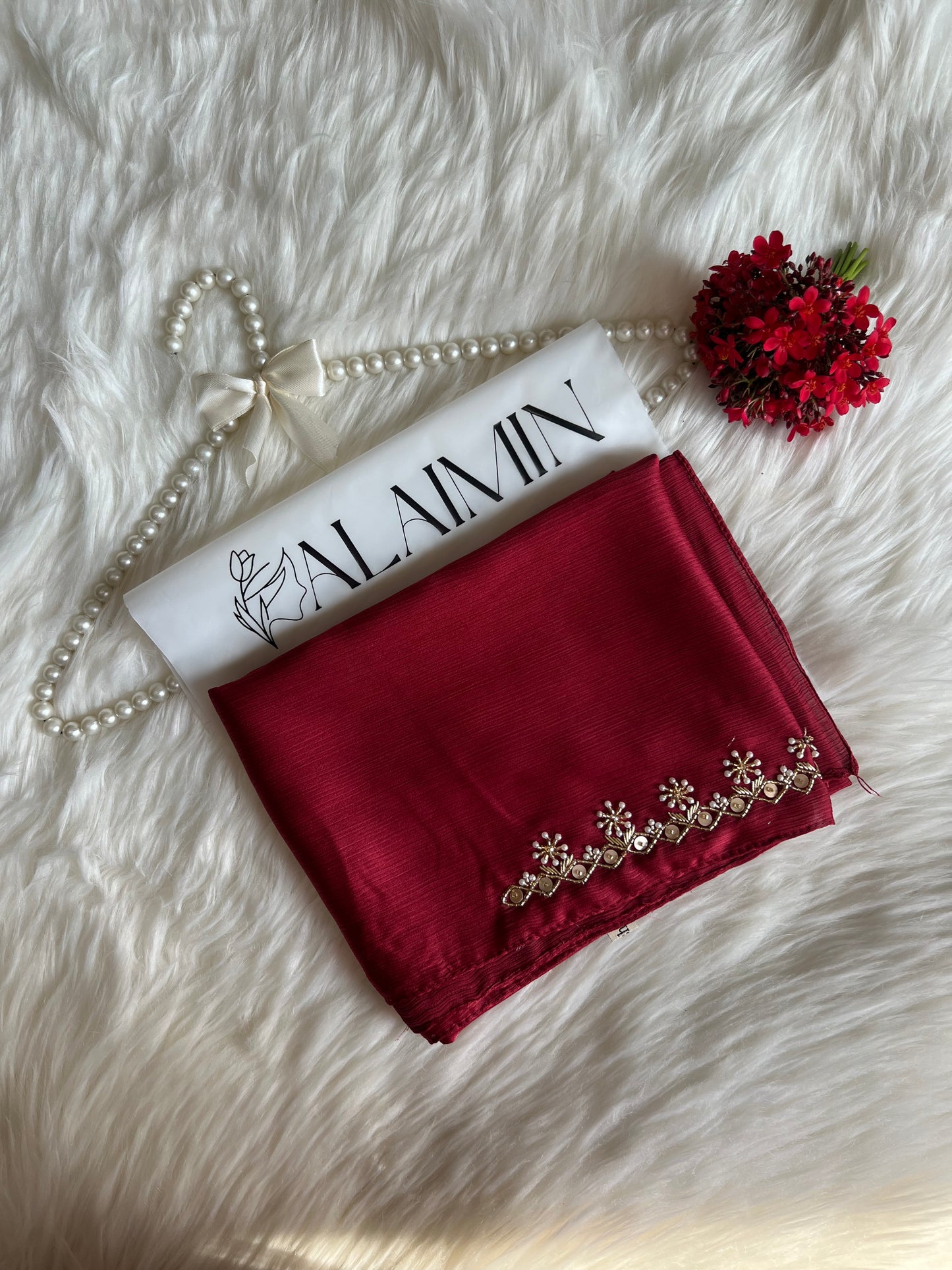 MEHRBAAN | FESTIVE PARTY WEAR LUXURY HANDWORK RED HIJAB