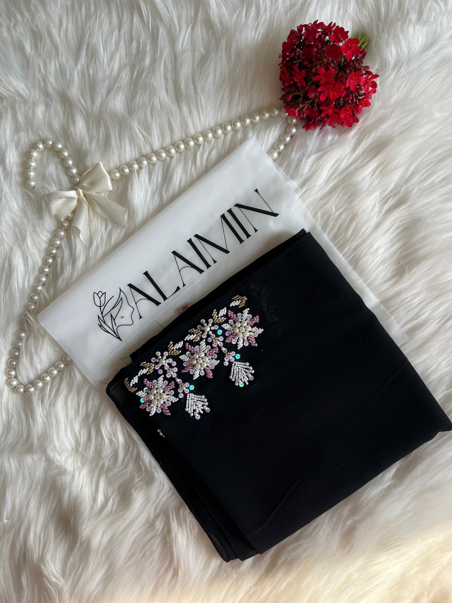 GULZAAR| FESTIVE PARTY WEAR LUXURY HANDWORK BLACK HIJAB