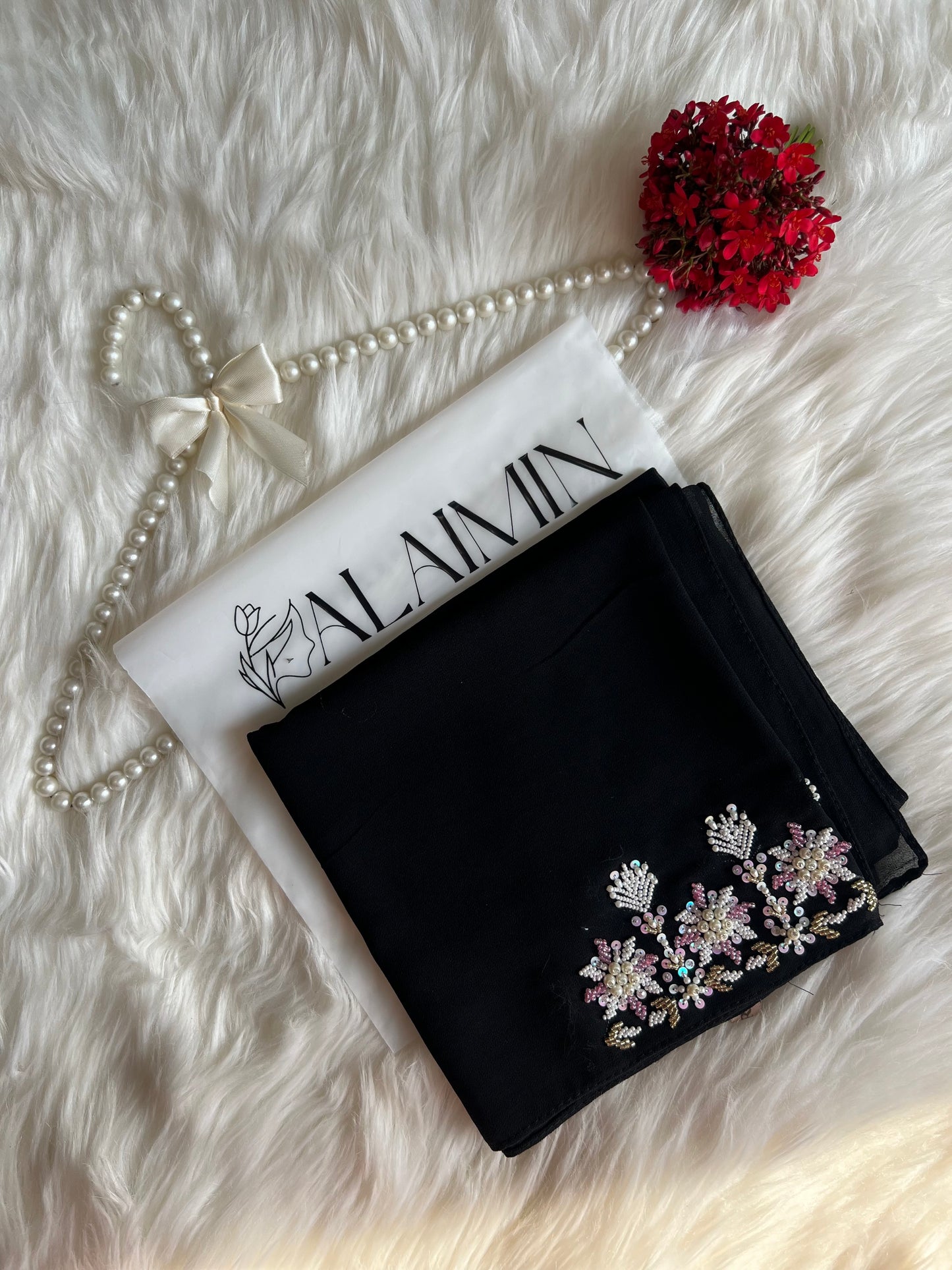 GULZAAR| FESTIVE PARTY WEAR LUXURY HANDWORK BLACK HIJAB