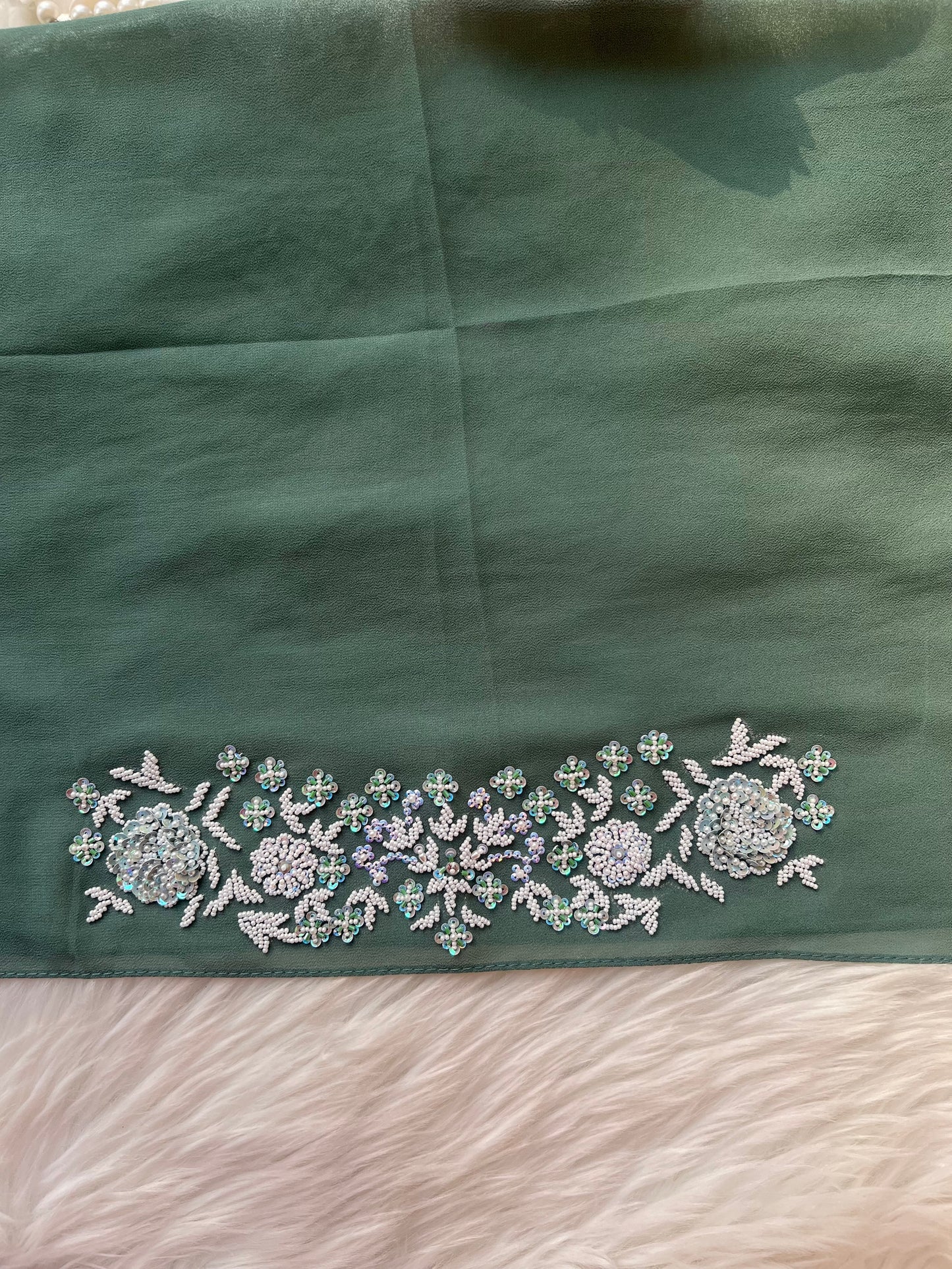 MAH E NAZ | FESTIVE PARTY WEAR LUXURY HANDWORK GREEN HIJAB