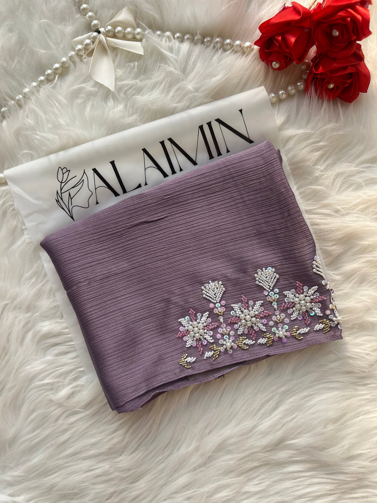 GULZAAR| FESTIVE PARTY WEAR LUXURY HANDWORK MAUVE HIJAB