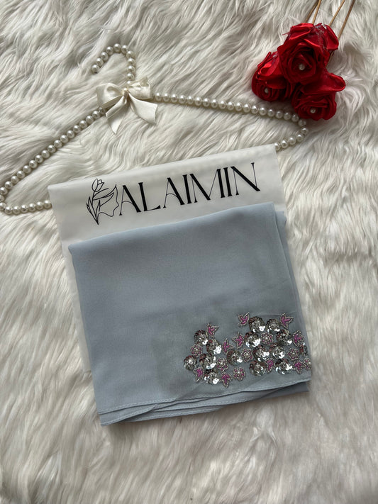 SHAGUN| FESTIVE PARTY WEAR LUXURY HANDWORK GREY HIJAB