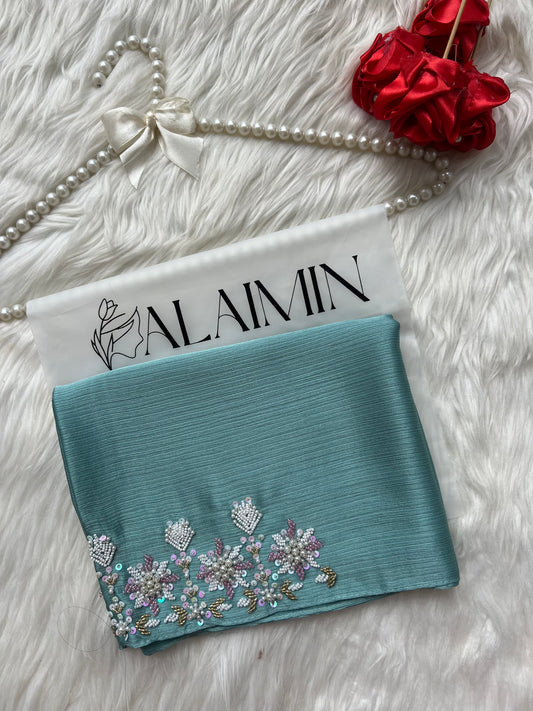 GULZAR | FESTIVE PARTY WEAR LUXURY HANDWORK AQUA HIJAB