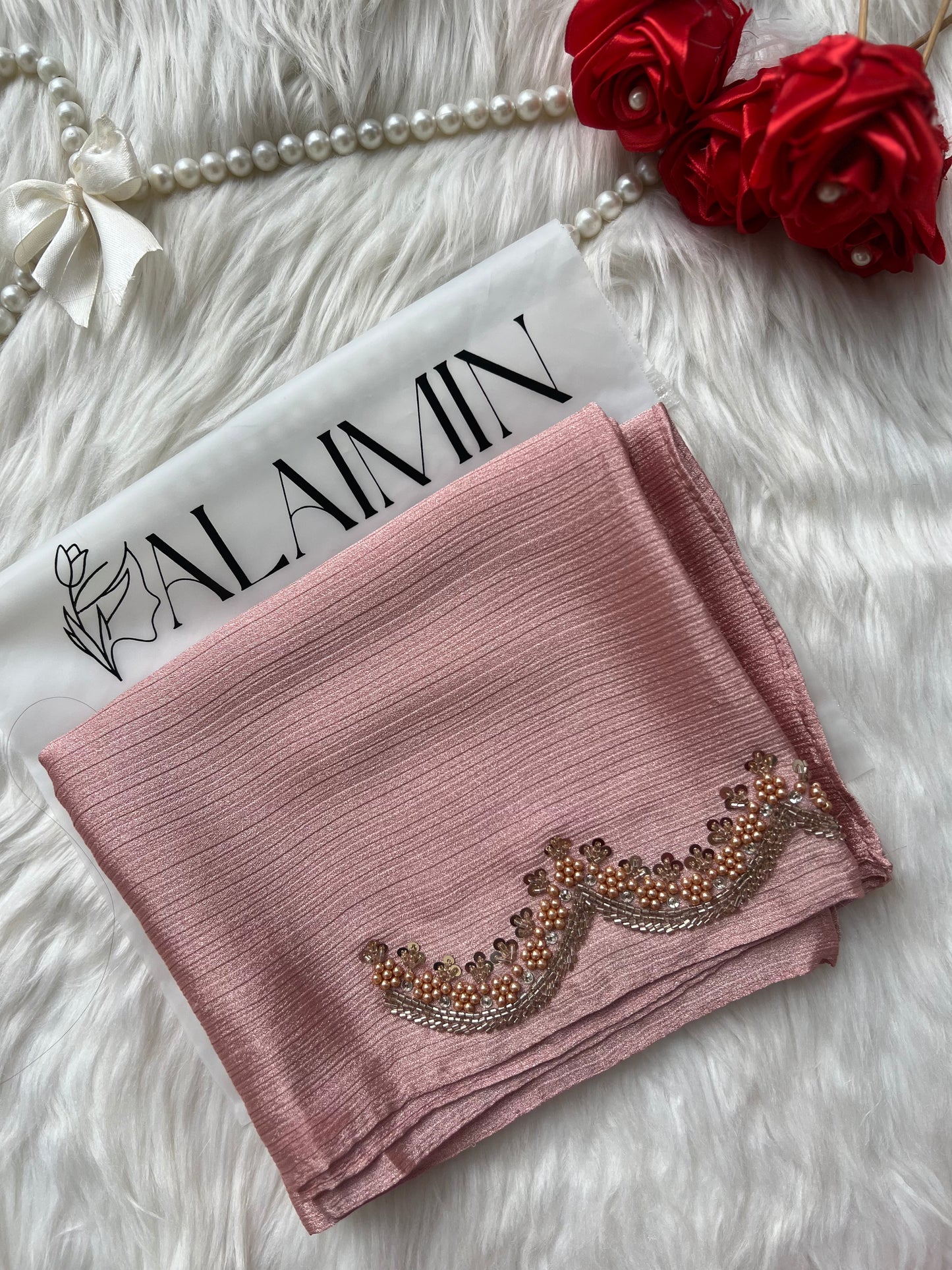 MEHR E GUL | FESTIVE PARTY WEAR LUXURY HANDWORK TEAPINK HIJAB PARTY WEAR FOR WEDDINGS & EID