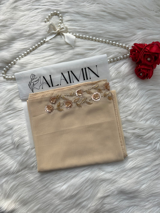 NUREYAH | FESTIVE PARTY WEAR LUXURY HANDWORK BEIGE HIJAB