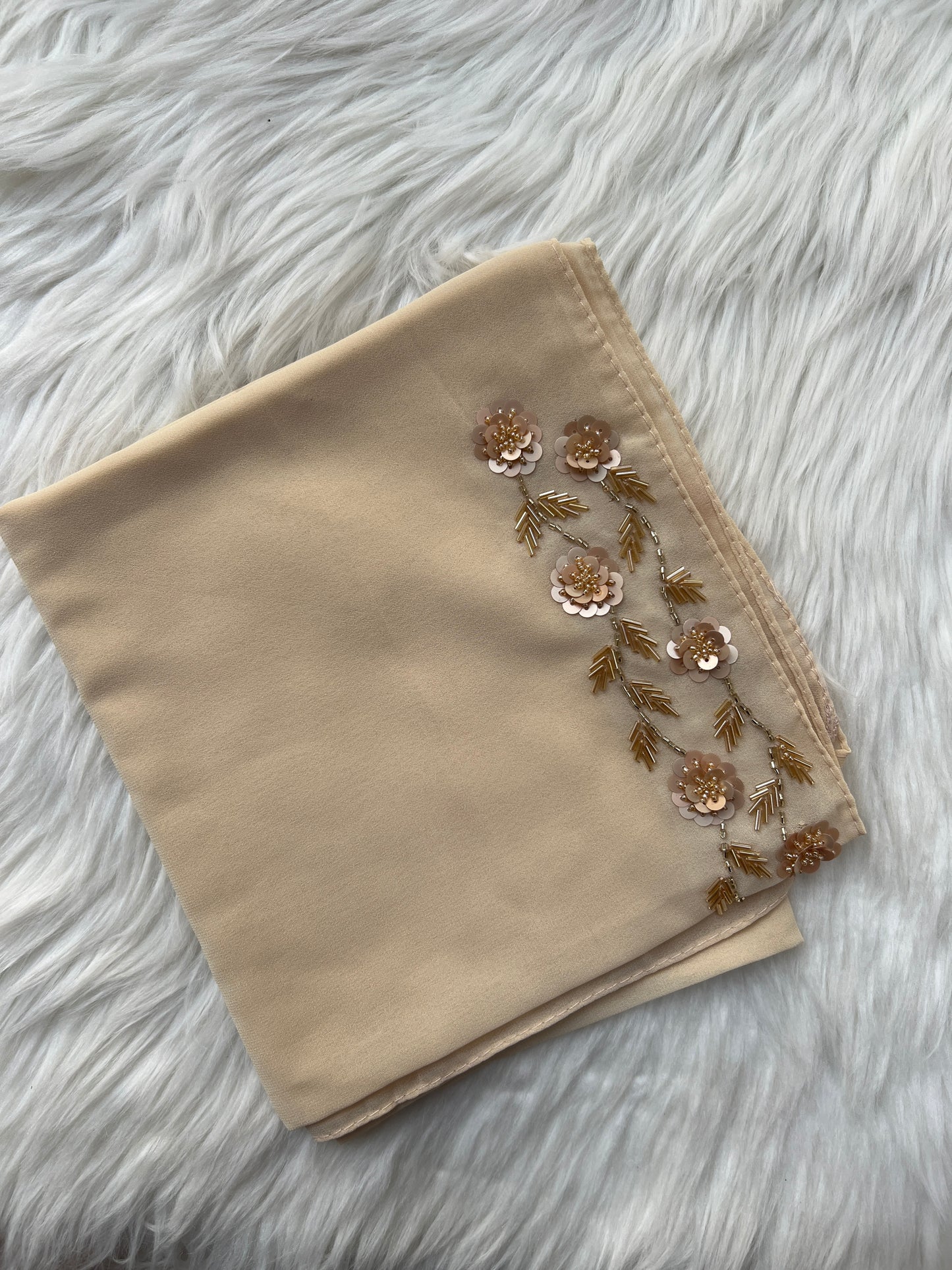 NUREYAH | FESTIVE PARTY WEAR LUXURY HANDWORK BEIGE HIJAB