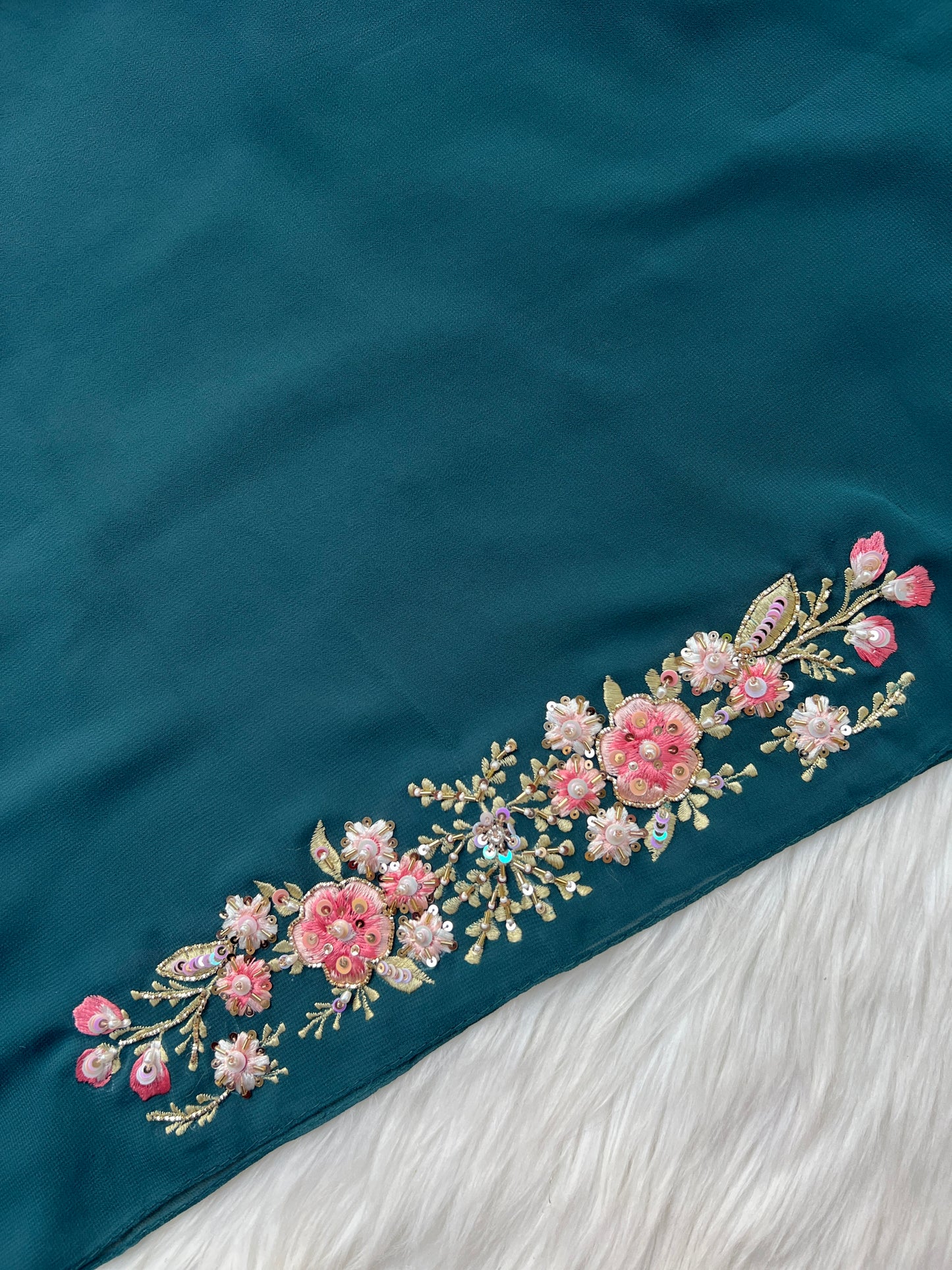 BAAG E BAHAR| LUXURY THREADWORK AND HANDWORK TEAL HIJAB