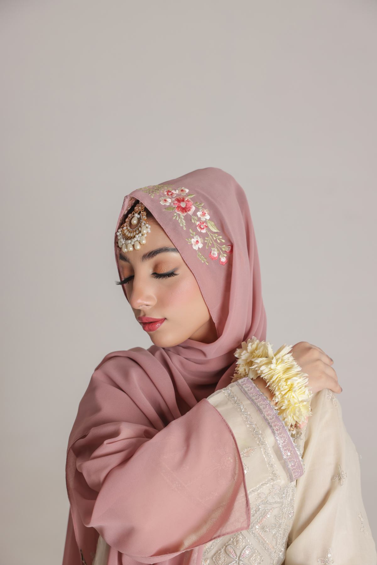 festive luxury chiffon hijab in pink