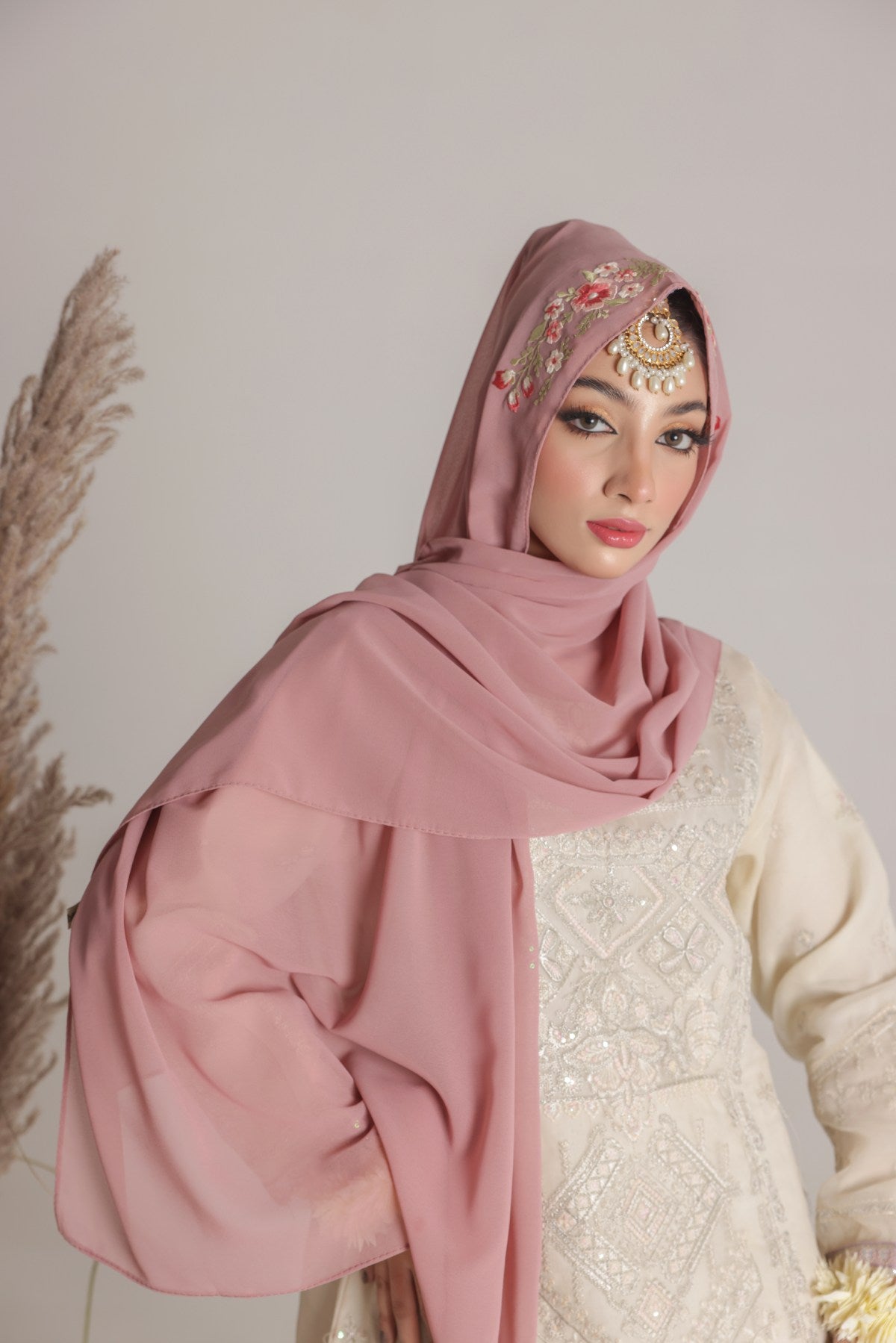 haute hijab in chiffon thread embroidery