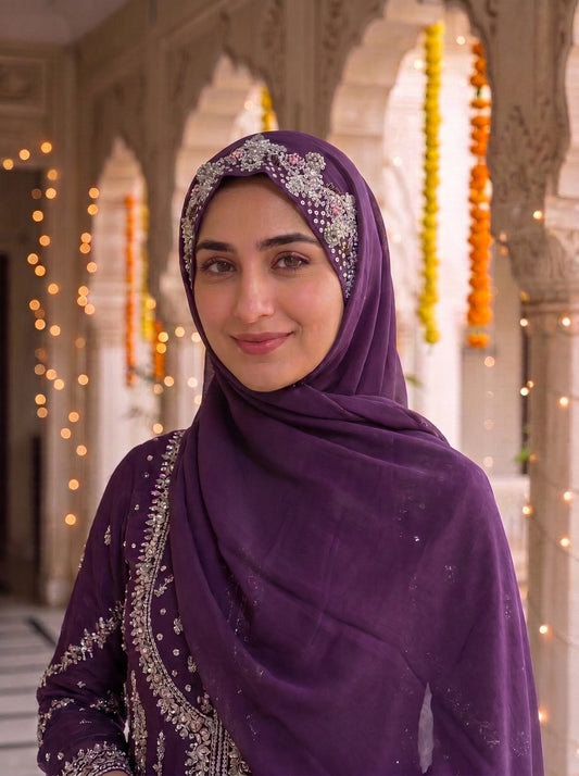 ANAYA| FESTIVE PARTY WEAR LUXURY HANDWORK PURPLE HIJAB