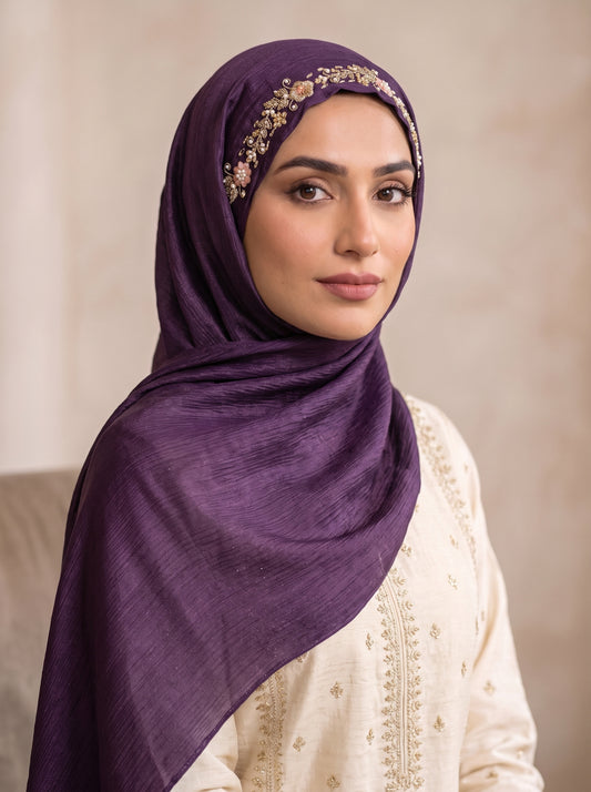 HINA | FESTIVE PARTY WEAR LUXURY HANDWORK PURPLE HIJAB