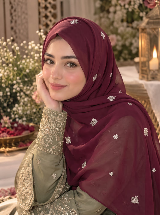 Gulbahar | Mulberry Plum | Signature All-Over Floral Hijab