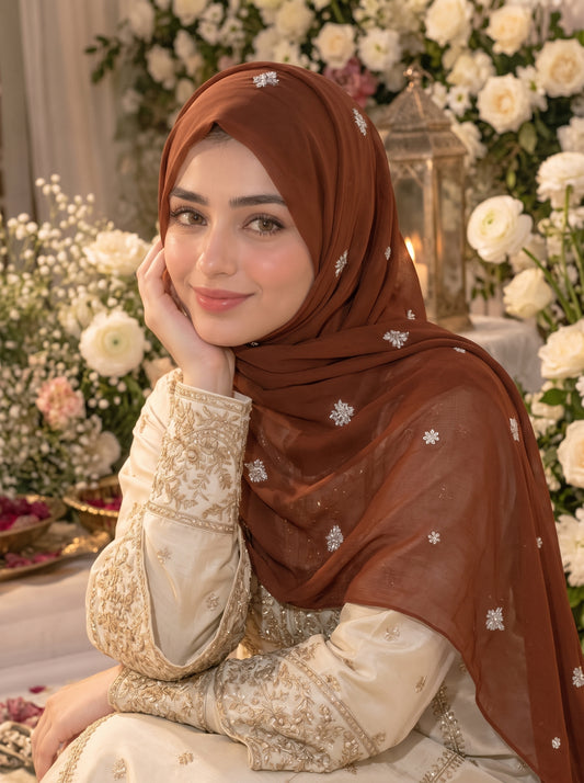 Gulbahar | Rusty Brown | Signature All-Over Floral Hijab