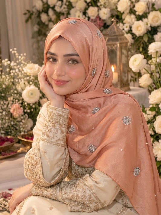 Bahar-e-Gul | Peach | Signature All-Over Floral Hijab