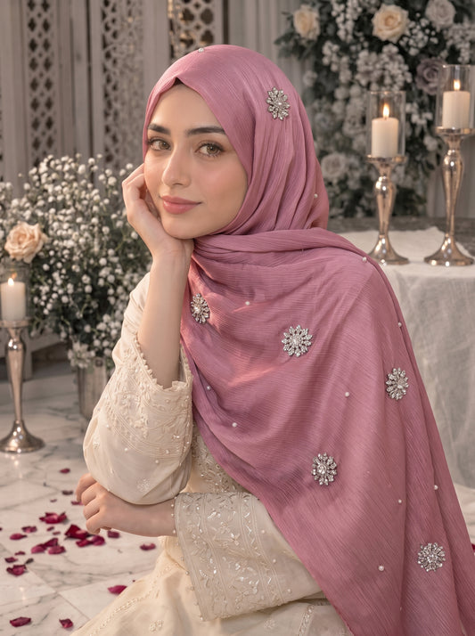 Bahar-e-Gul | True Pink | Signature All-Over Floral Hijab