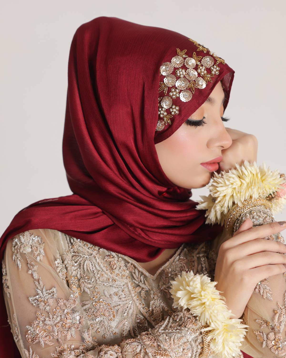 SHAGUN| FESTIVE HANDWORK MAROON HIJAB