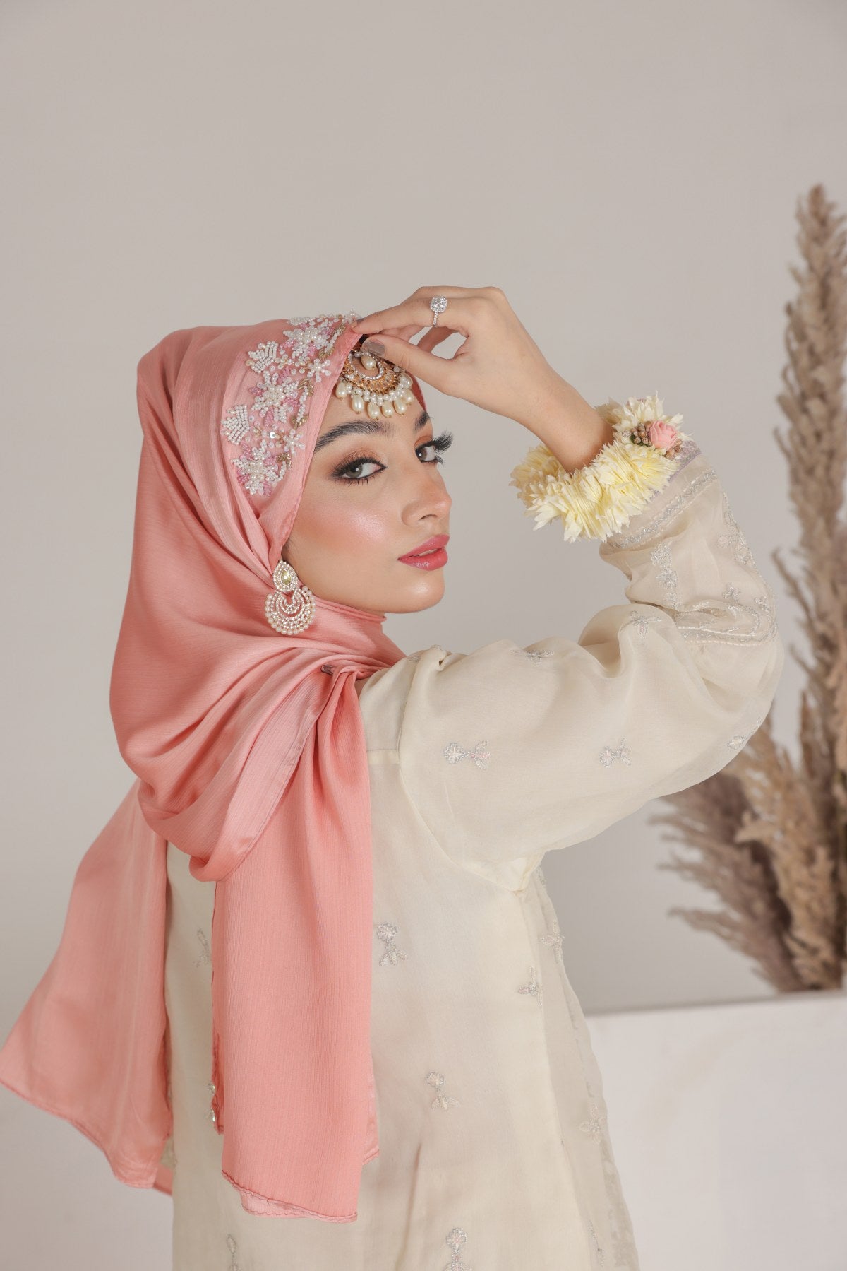 luxury hijab scarf in premium silk pink 