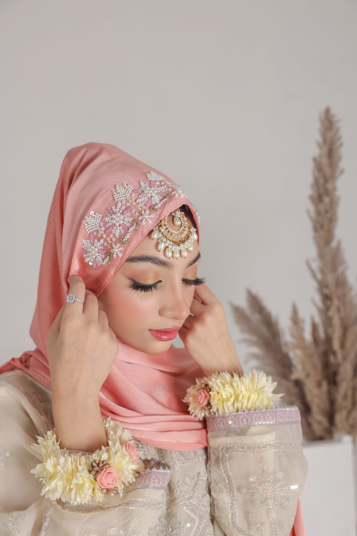 luxury hijab scarf in silk pink 