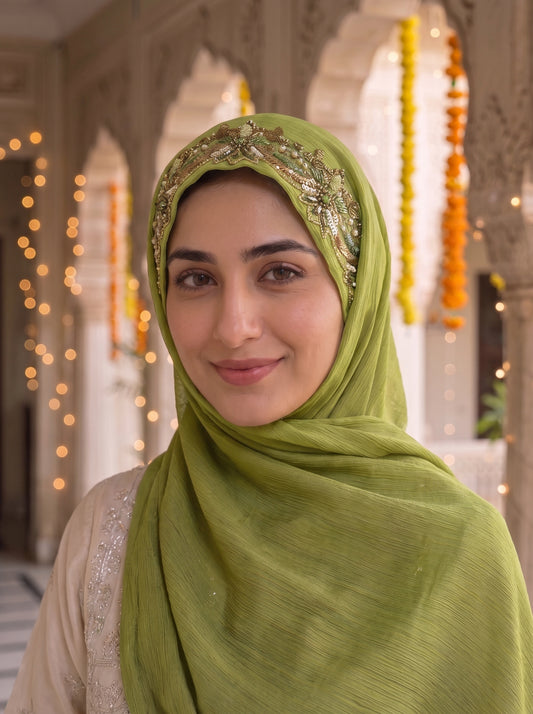 ZOYA | FESTIVE PARTY WEAR LUXURY HANDWORK GREEN HIJAB