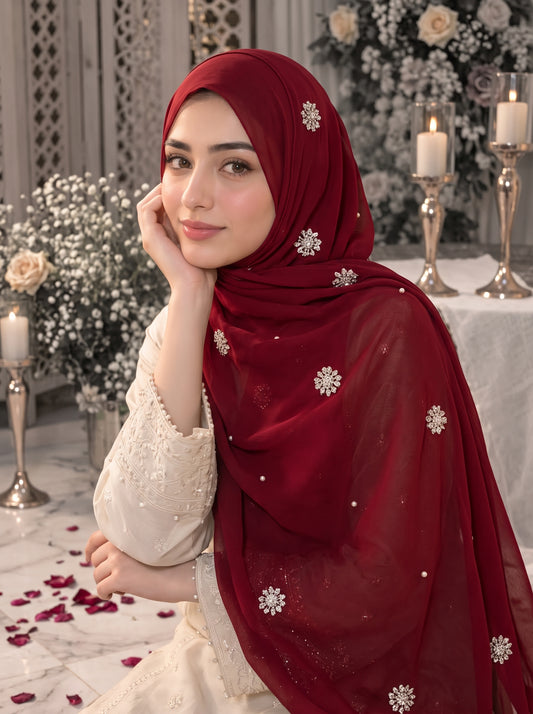 Bahar-e-Gul | Maroon | Signature All-Over Floral Hijab