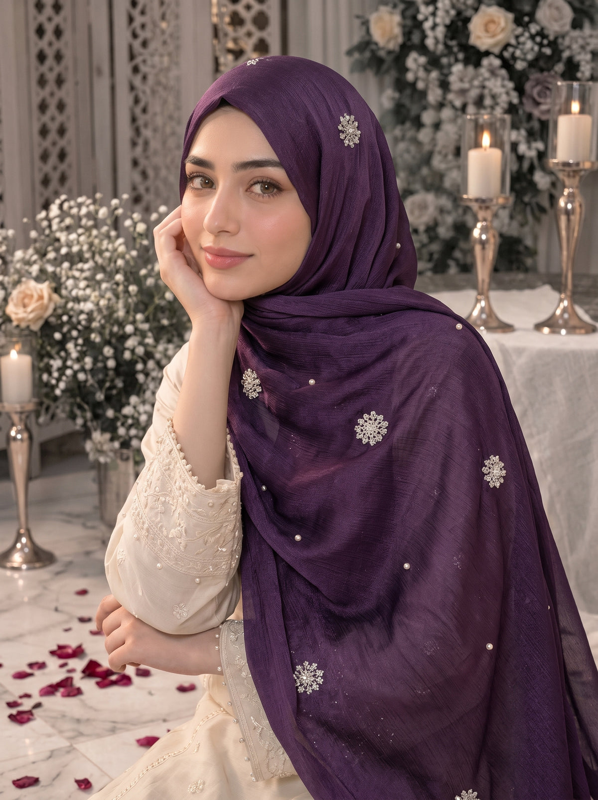 Bahar-e-Gul | Purple| Signature All-Over Floral Hijab