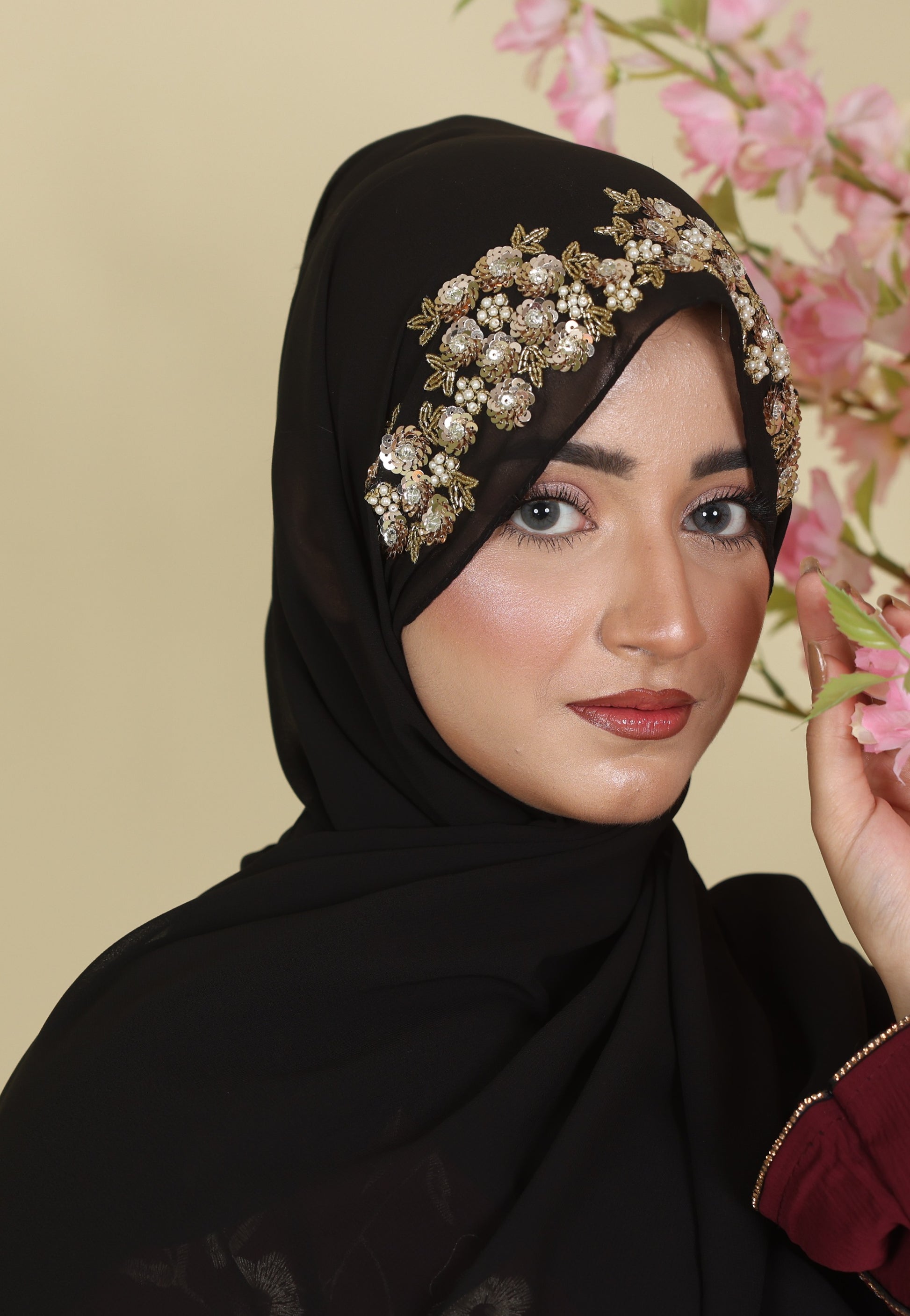 black
georgette fancy
hijab
bridal 