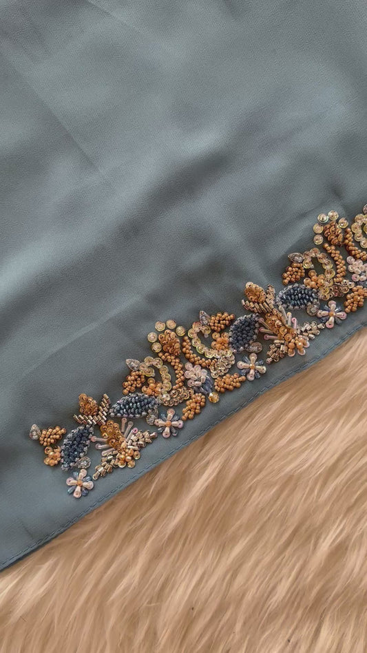 ANYA| FESTIVE PARTY WEAR LUXURY HANDWORK BLUE HIJAB
