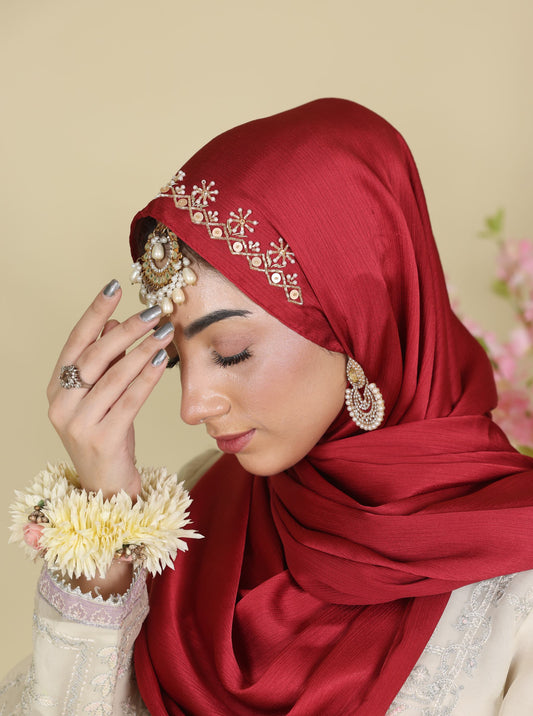 MEHRBAAN | FESTIVE PARTY WEAR LUXURY HANDWORK RED HIJAB
