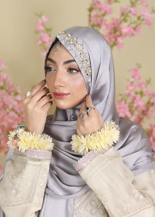 GULABO| FESTIVE PARTY WEAR LUXURY HANDWORK SILVER HIJAB